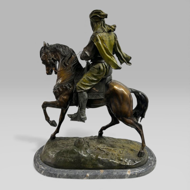 Antique French Bronze Sculpture Arab Horseman After Barye & Guillemin, 75 cm - Image 9